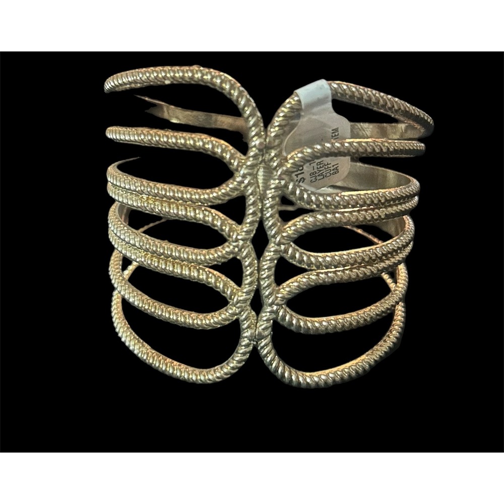 Nordstrom Gold Tone Textured Multi Strand Wide Cuff Bracelet